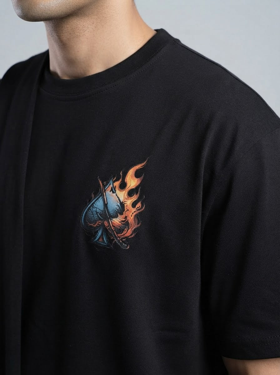 Black: Ace of Flames Oversized T-Shirt